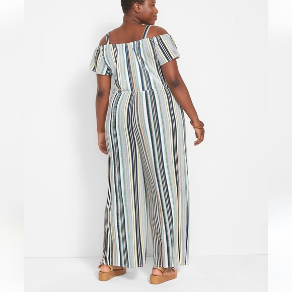 Lane Bryant summer short sleeve cold shoulder striped jumpsuit sz 18/20 - Picture 7 of 7